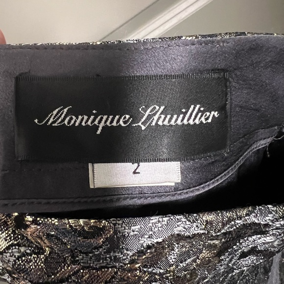 Monique Lhuillier Silver & Gold Brocade Floral Pencil Skirt Size 2 - Picture 3 of 12